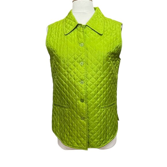 Coldwater Creek Quilted Silk Vest  Chartreuse Bright Green Aqua Lined Size S - Picture 8 of 9